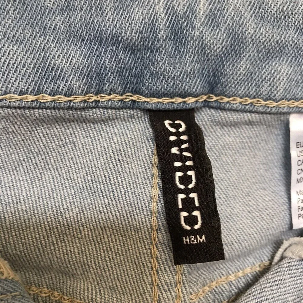 Divided H & M Distressed Light Blue Denim Crop Skinny Jeans Size 6 Destroyed Hem - Picture 5 of 10
